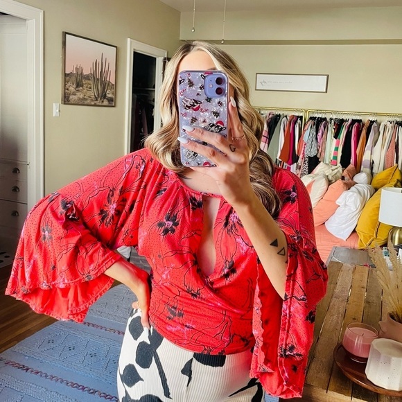 Free People Floral Last Time Bell Sleeve Top - Picture 6 of 11